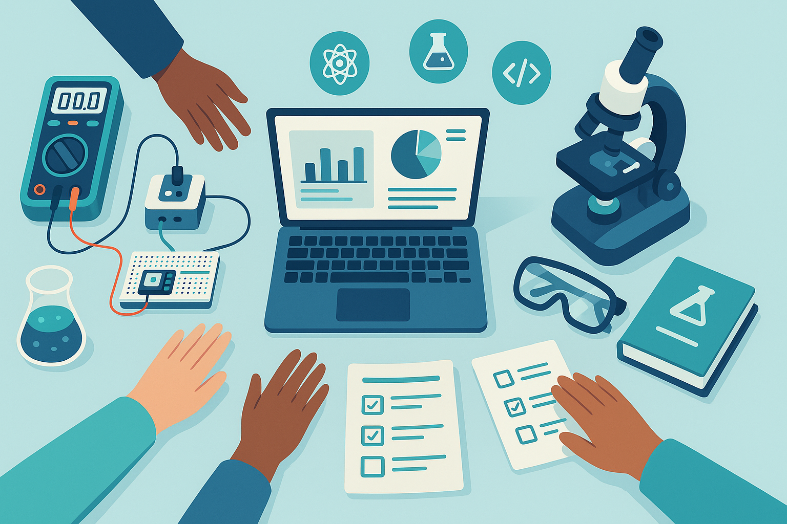 Students collaborating in an engineering lab